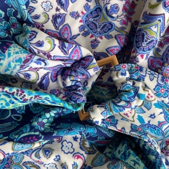 NANETTE LEPORE Poppy Floral Halter One Piece Swimsuit Plunge Beach Size 10 - Picture 15 of 16